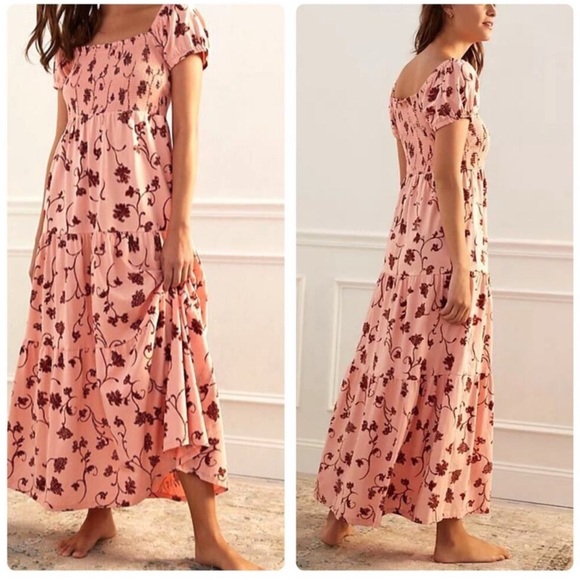 Daily Practice Anthro Smocked Tiered Maxi Floral Relaxed Lounge Boho Flowy Dress - Picture 7 of 7